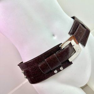 🎀4/$20 Dark Brown Elastic Belt with Silver Hardware Rhinestones